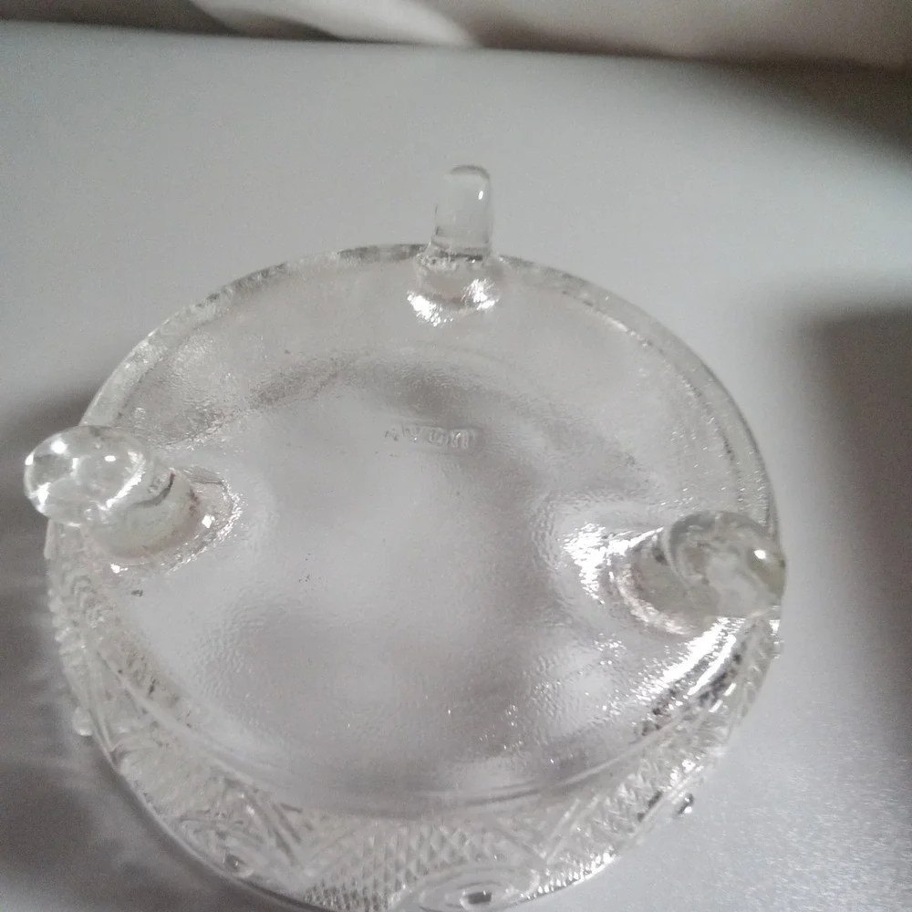 Avon Vintage Clear Pressed Glass Footed Bowl Scroll Swirl Candy Trinket Dish